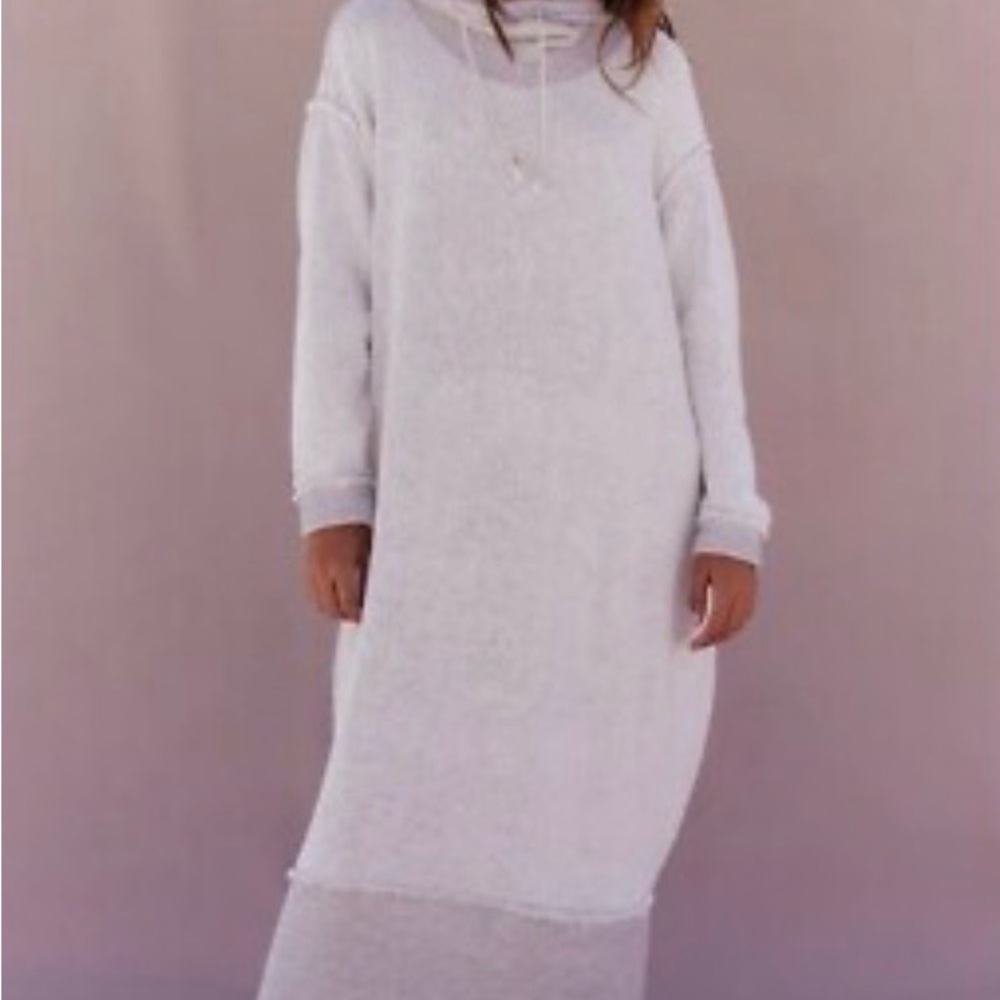 Cozy White Hooded Sweater Dress